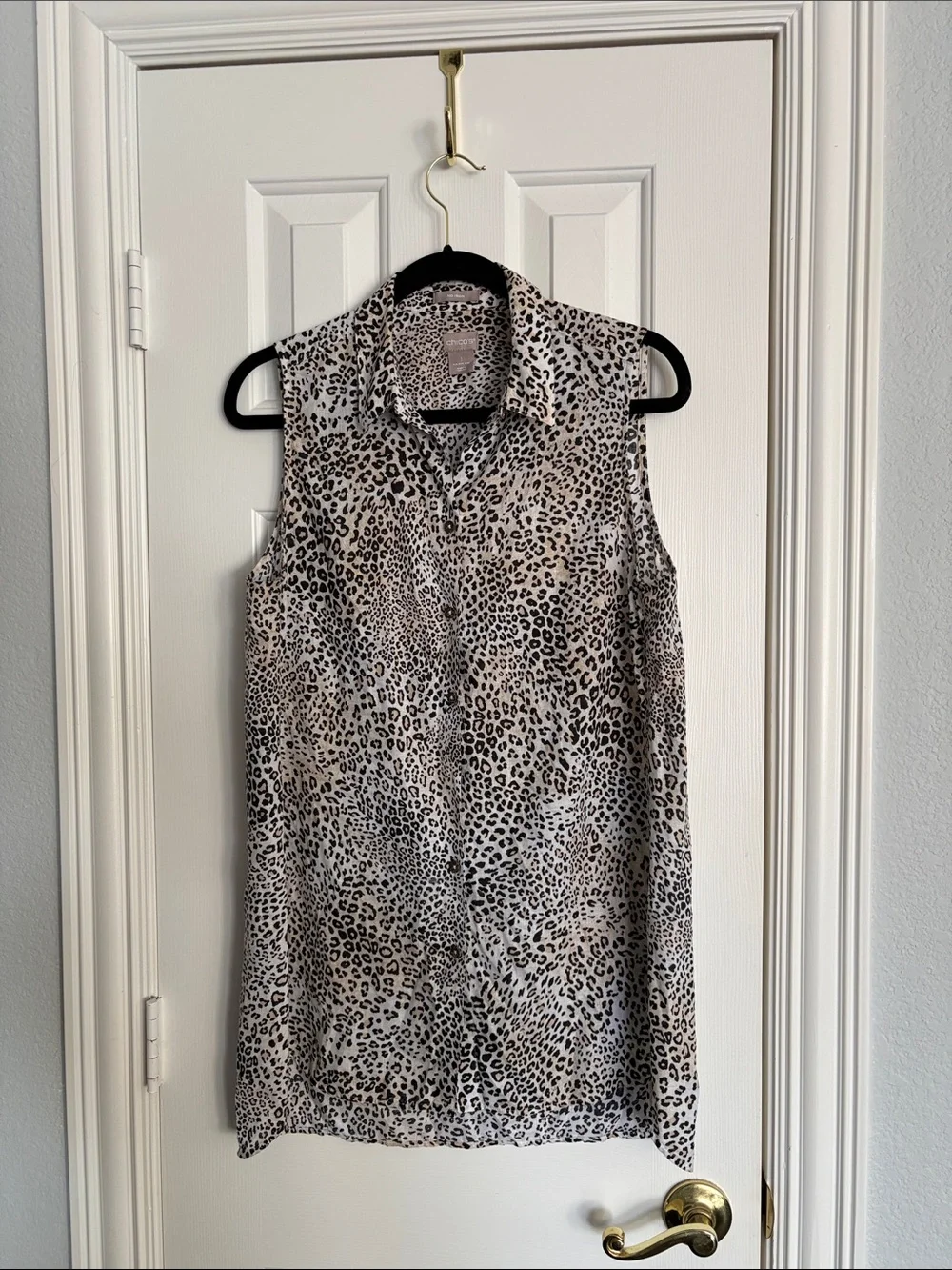 Chico's Sleeveless Leopard-Print Button Front Top - Beige & Black